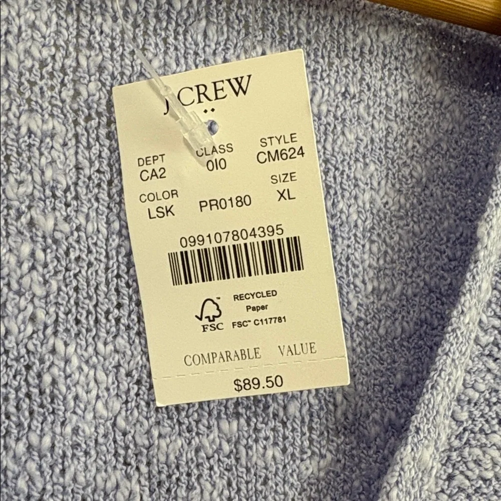 J. Crew Blue Cotton Blend V- Neck Lightweight Sweater Vest, Size XL, NWT